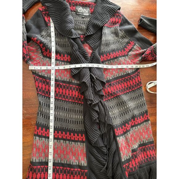 Powder River Outfitters Womens Long Cardigan Duster Sweater XL Fair Isle Ruffle - Picture 4 of 9